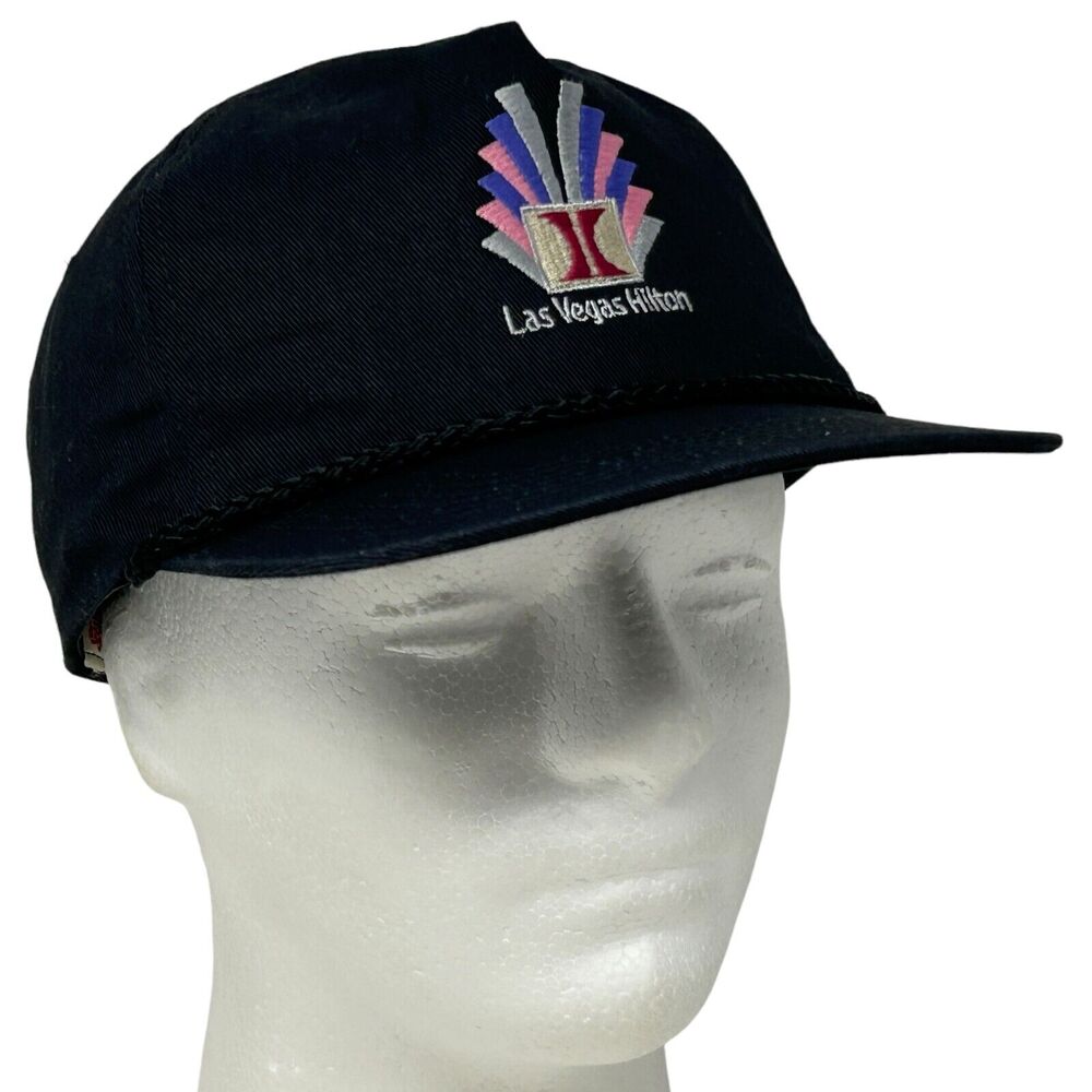 Vintage 90s Las Vegas Hilton Hat Cap Casino Rope Corded Snapback 5 Panel Black